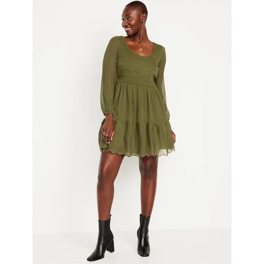 Old Navy Cottagecore Fit & Flare Long-Sleeve Eyelet Mini Dress NWT LARGE TALL